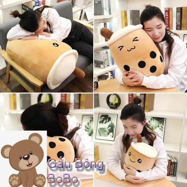SIÊU ĐẸP - Gấu bông gối ôm bình trà sữa chất nhung êm mềm, bông gòn loại đẹp giúp ngủ ngon, sâu giấc mã G212