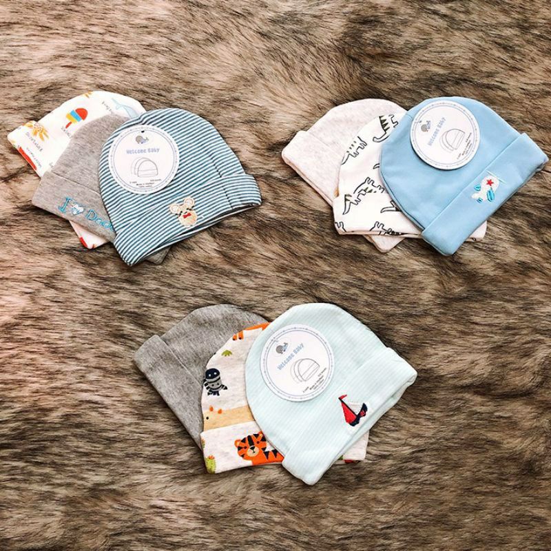 (giao màu ngẫu nhiên) SET 3 nón sơ sinh cotton cho bé 0_6 tháng (Việt Nam)