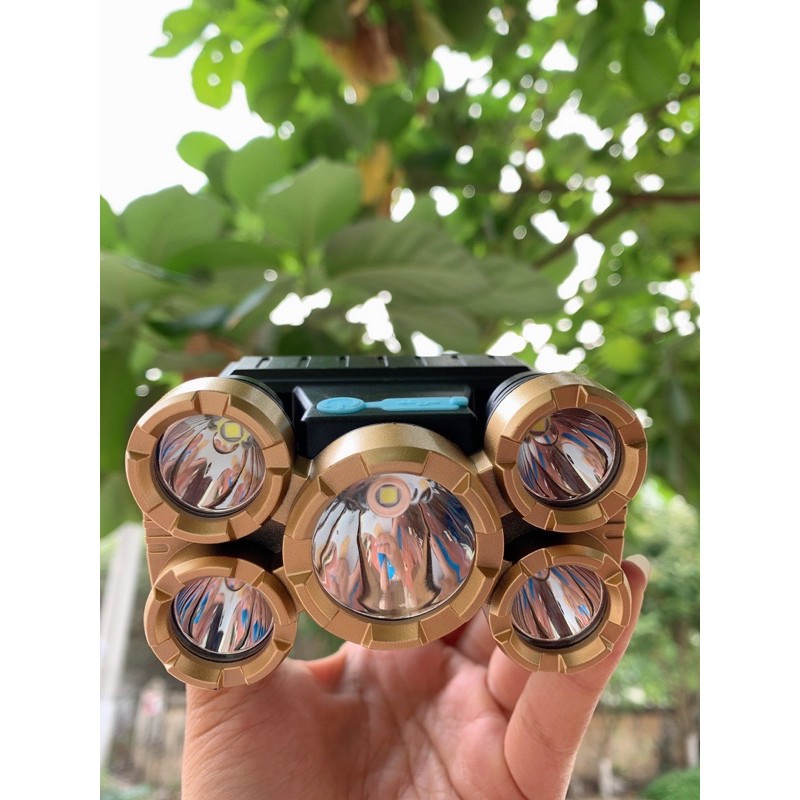 Đèn Pin Đội Đầu 5 Bóng Chống Nước Siêu Sáng