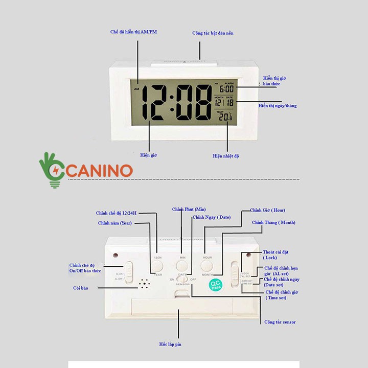 Đồng Hồ Báo Thức FREESHIP Đồng Hồ Báo Thức Cảm Biến Phát Sáng Trong Đêm V4