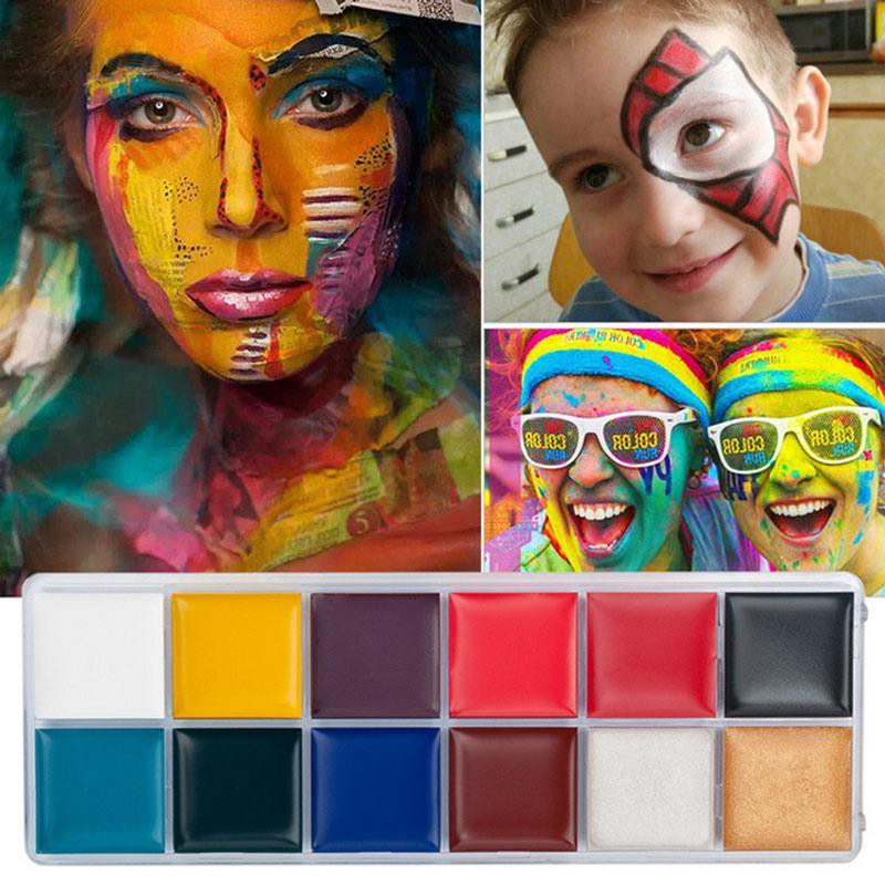 12 Colors Face Painting Body Makeup，Non Toxic Safe Water Paint Oil  Christmas Halloween Party Tools,Halloween Makeup Kit Face Body Paint Oil Cosplay Party Makeup Washable Fancy Make Up Fake Wound Scars Painting