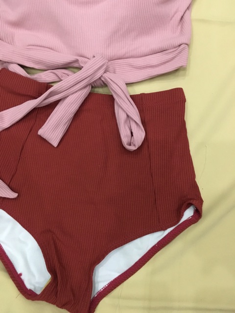 CÓ SẴN BIKINI đồ bơi nữ thun gân màu hồng
