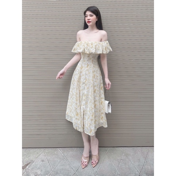 Váy Maxi Trễ Vai Nhún Eo Tôn Dáng