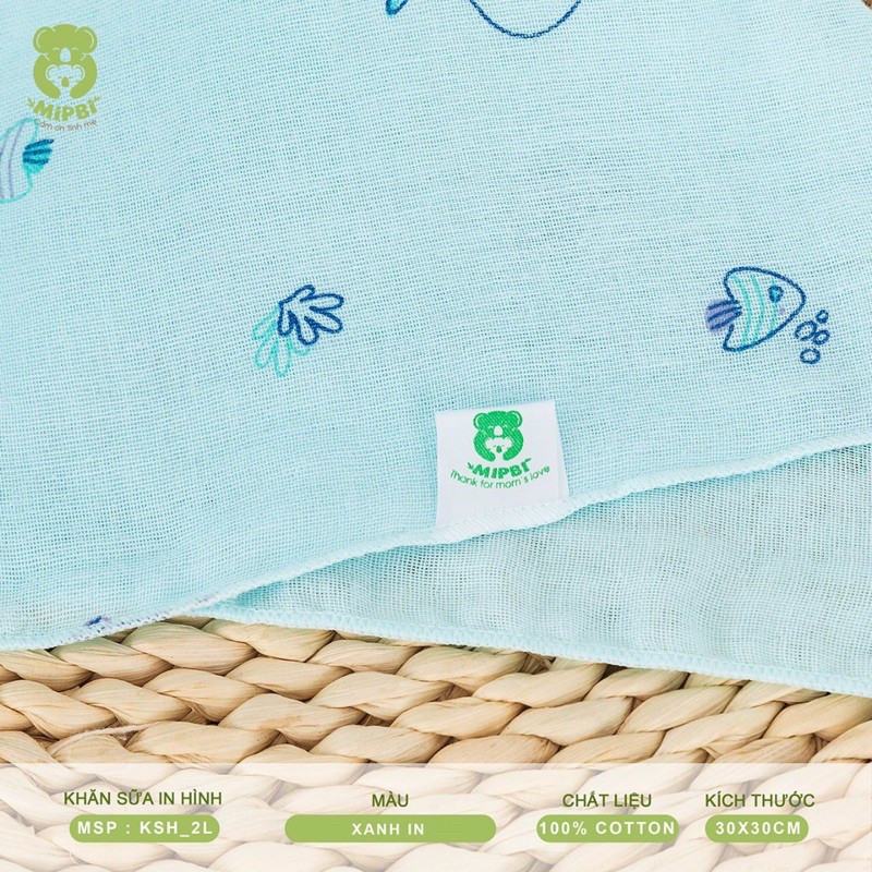 Túi 5 khăn sữa 2 lớp in hình Mipbi 100% COTTON kích thước 30x30cm Khăn xô Khăn mặt Khăn đa năng in hình cho bé