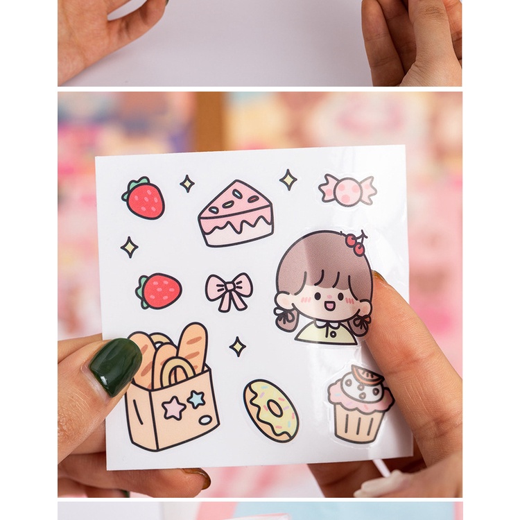 Set 4 tấm sticker/hình dán phong cách Hàn Quốc không thấm nước dán bình nước, mũ bảo hiểm, điện thoại di động