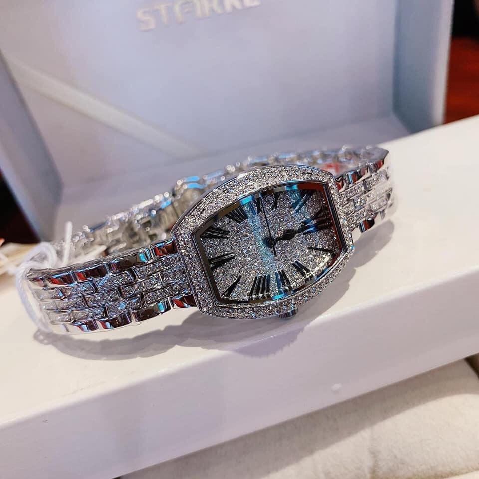 Đồng Hồ Davena Nữ Mặt Vạch Full Đá 34mm Silver Authentic