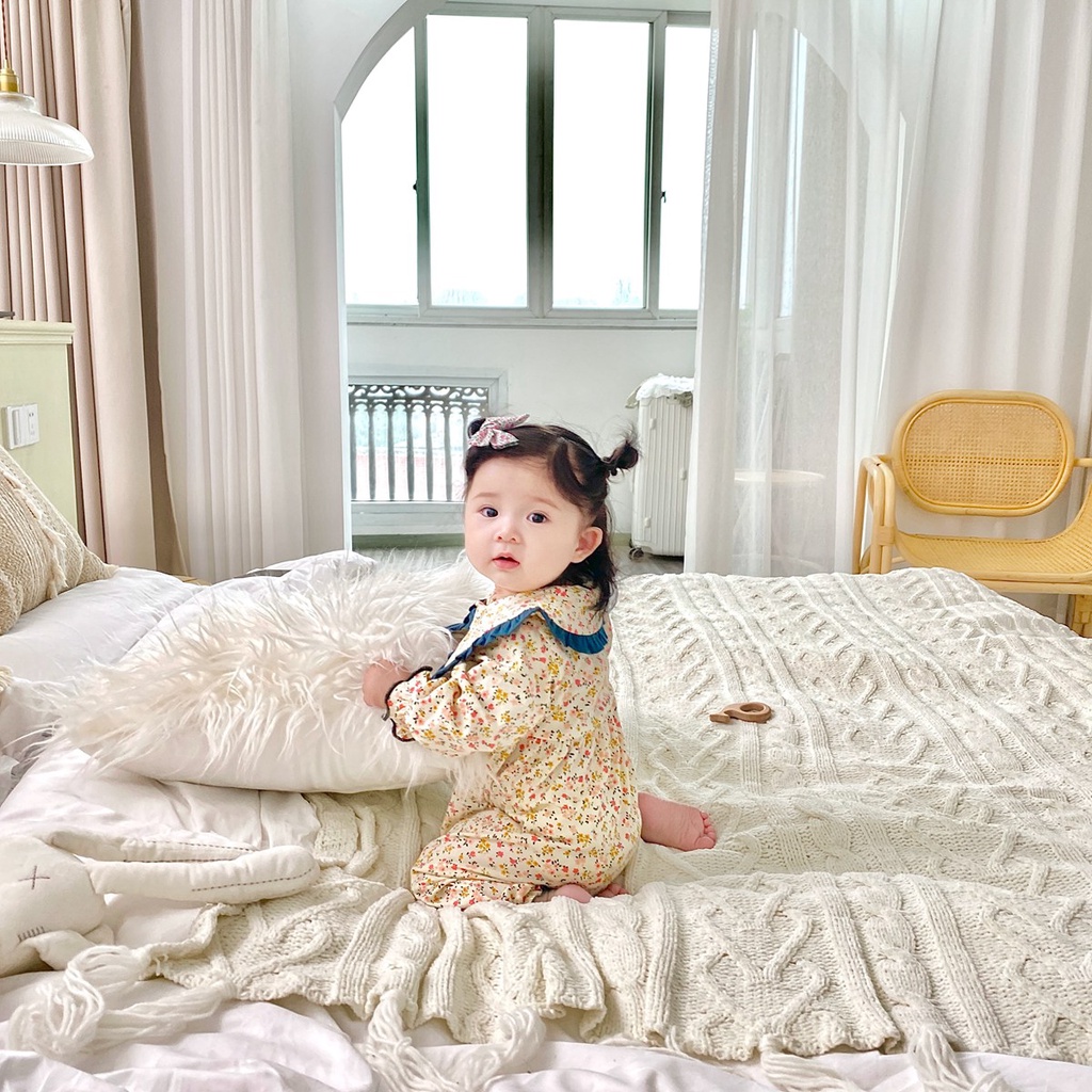 Bộ Áo Liền Quần Sanlutoz Tay Dài Họa Tiết Hoa Phong Cách Công Chúa Cho Bé Gái