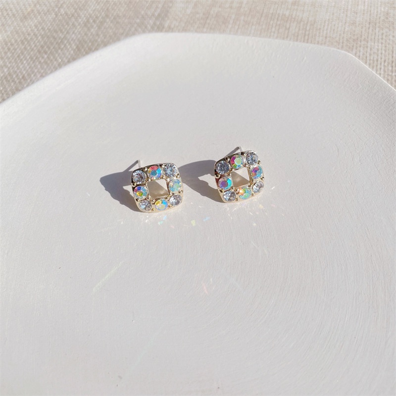 Khuyên tai kẹp không bấm lỗ chốt cố định K192 bằng hợp kim mạ vàng hình vuông đính hạt đá dáng ngắn Leous Accessories