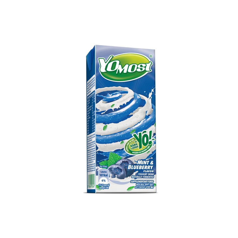 Lốc sữa chua lên men tự nhiên Yomost bạc hà - việt quất 4x170ml