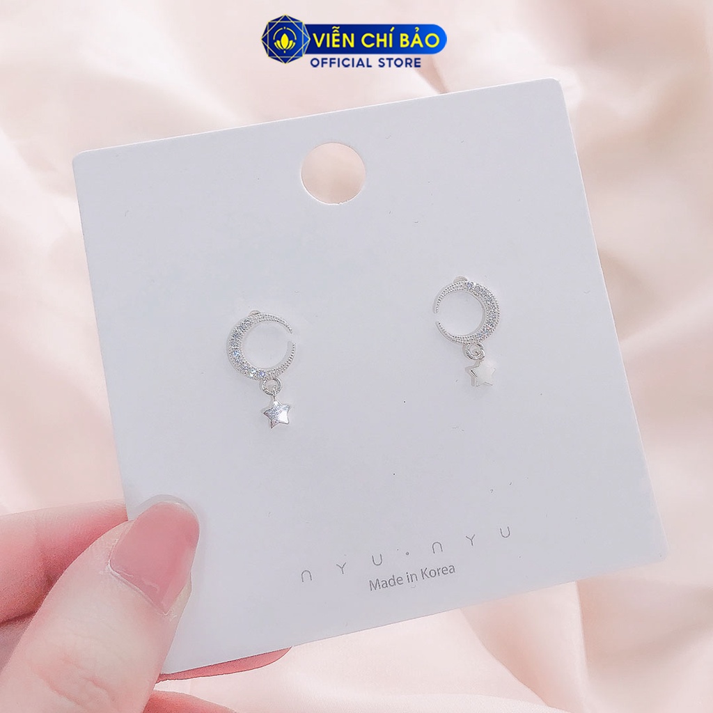 Bông tai bạc nữ trăng sao đính đá chất liệu bạc 925 thời trang phụ kiện trang sức nữ Viễn Chí Bảo B400004