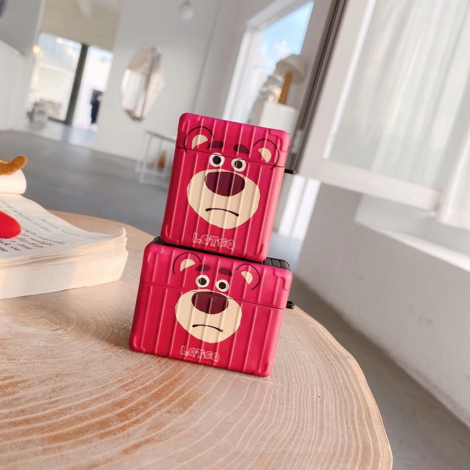 aiprods case Hợp airpods 1/2/pro Đi kèm với móc Cartoon strawberry bear  Phong cách silicone ba chiều hoạt hình sáng tạo Hộp bảo vệ tai nghe Bluetooth