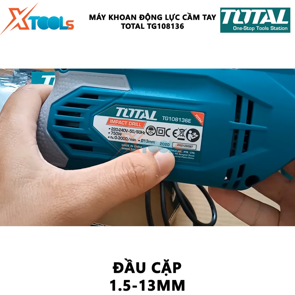 Máy khoan động lực cầm tay TOTAL TG108136 |Máy khoan động lực cầm tay 750W, đáp ứng trên gỗ, tường, sắt tiện lợi[XTOOL]