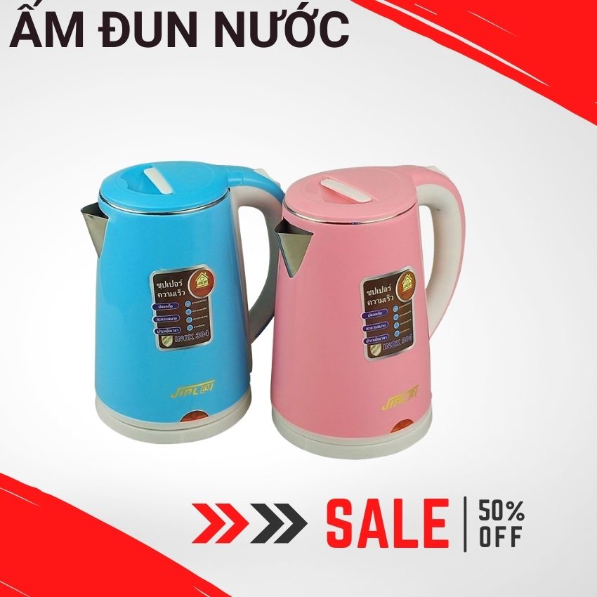 Ấm Đun Siêu Tốc 2 Lớp Sôi Nhanh, An Toàn,Tiện Dụng, Giao Màu Ngẫu Nhiên