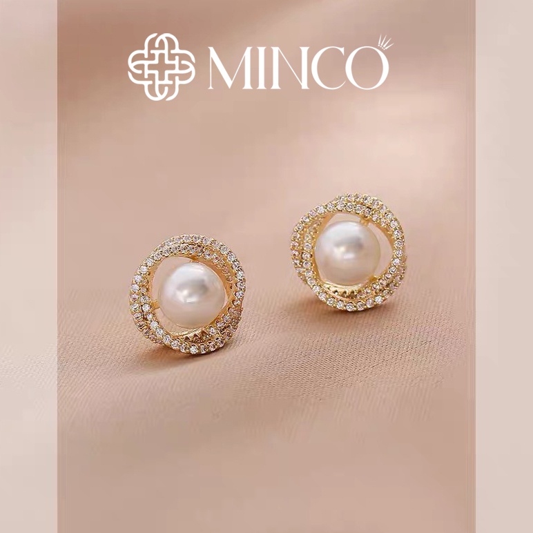 Bông tai nữ ngọc trai nhân tạo đính đá Minco Accessories phụ kiện hoa tai thời trang nữ đẹp BT315