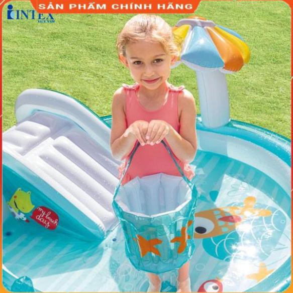 Bể bơi phao mini cho bé có cầu trượt 0317 57165, hồ bơi bơm hơi hình cá sấu, Bảo hành 12 tháng