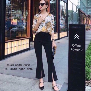 Quần tây ống loe xẻ trước vải tuyết mưa cao cấp