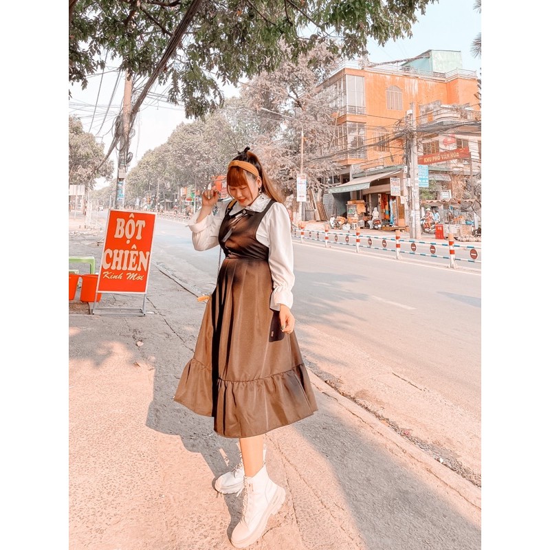 #Bigsize set sơmi bèo + đầm xếp li nút bọc | BigBuy360 - bigbuy360.vn