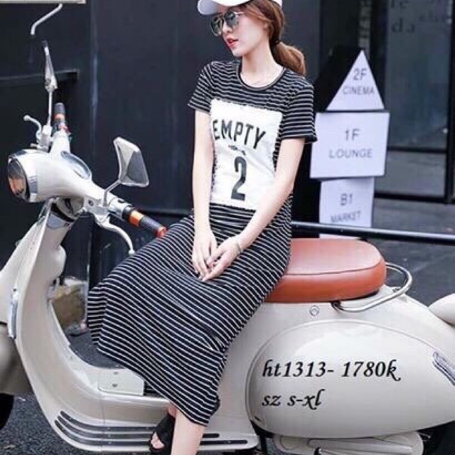 Đầm maxi sọc ngang