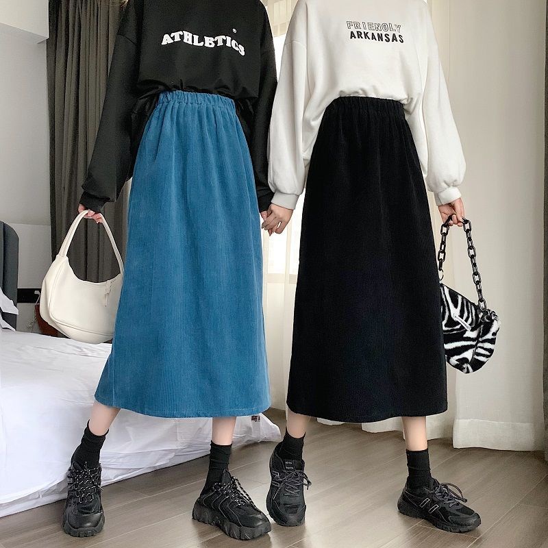 Chân váy PURE CUBE vải nhung lưng cao thiết kế xẻ tà phong cách phương tây thời trang mùa thu xinh xắn