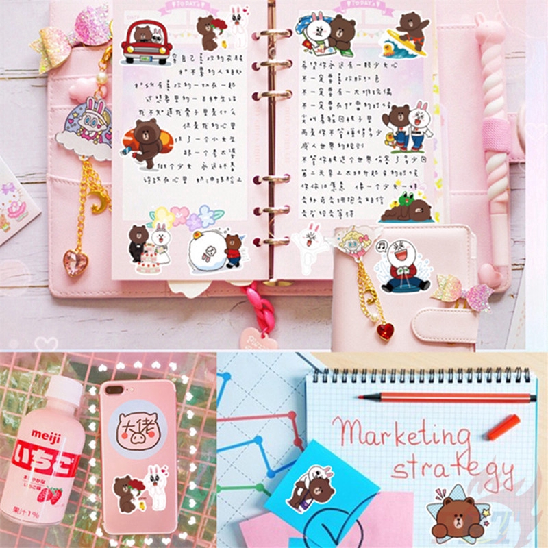 ❉ Line Town - Cony Rabbit &amp; Brown Bear Giấy và decal dán tường ❉ 36Pcs/Set DIY Decals Stickers for Diary Laptop