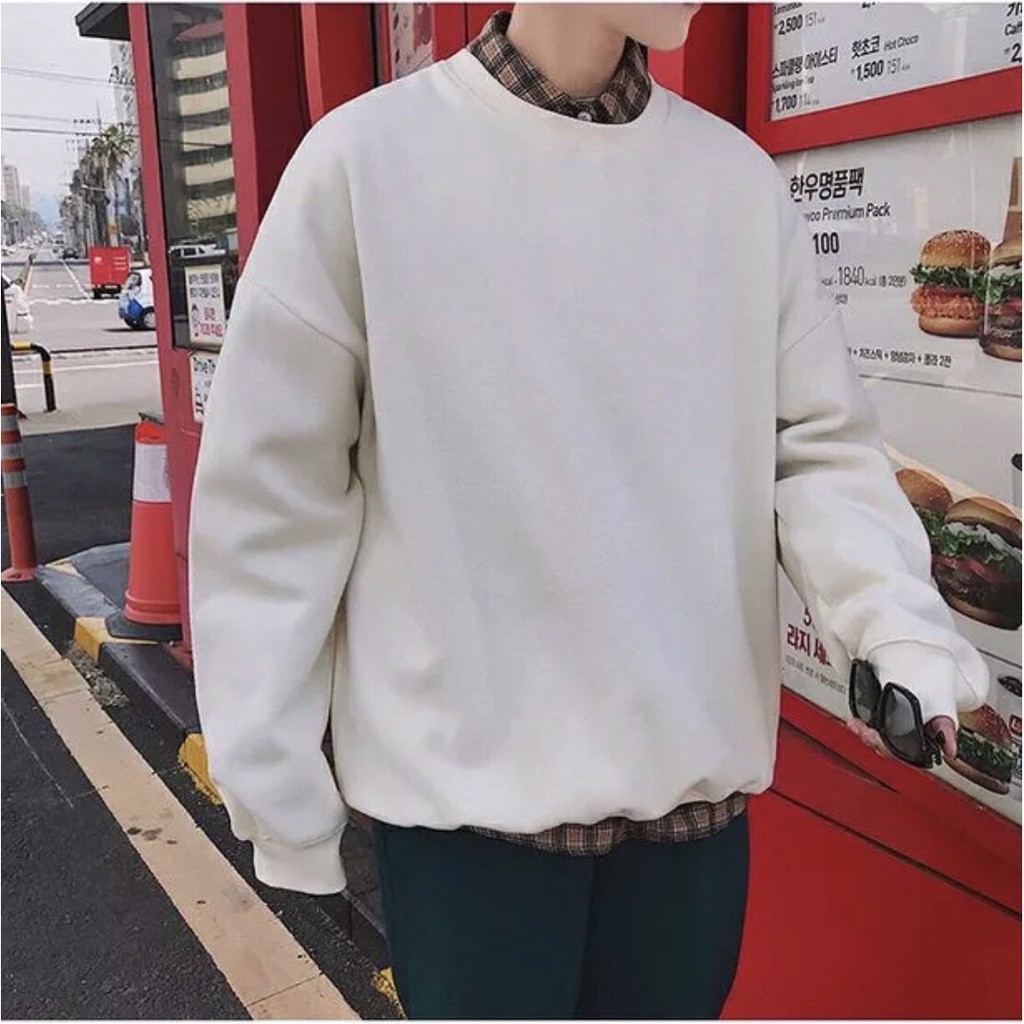 Áo Sweater Cặp Nỉ Trơn Nam Nữ Phôm Rộng