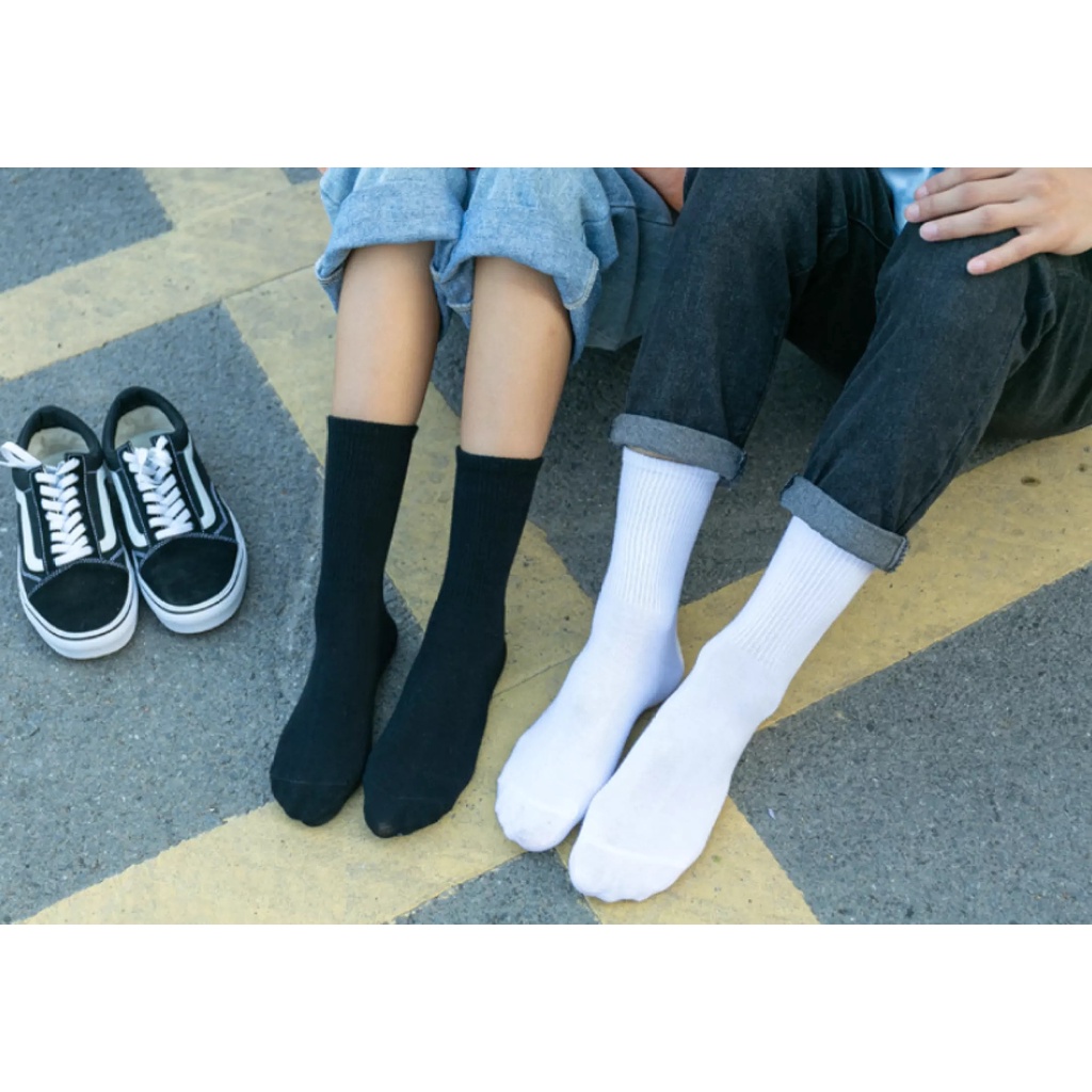 Tất Cổ Cao Unisex Kiểu Dáng Hàn Quốc 2 Màu Đen Trắng Co&amp;Com Vớ Nam Nữ Cotton Mềm Mịn Chống Hôi Chân DPTN009