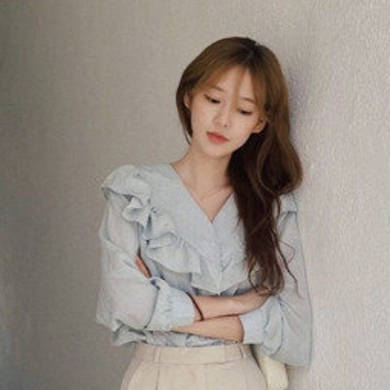 Áo Sơ Mi Tay Dài Cổ Chữ V Phong Cách Hàn Quốc Ngọt Ngào Cho Nữ