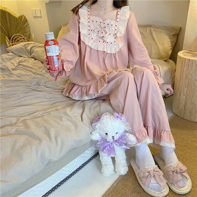 Đồ Ngủ Style Hàn Quốc- Đồ Bộ Nữ Mặc Nhà Tiểu Thư Công Chúa Dài Tay Ulzzang