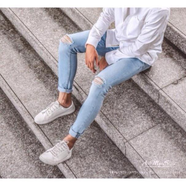 QUẦN JEAN NAM-Xanh Nhạt-Rách Gối-Hàng cao cấp-RouTine. ⚡ ,