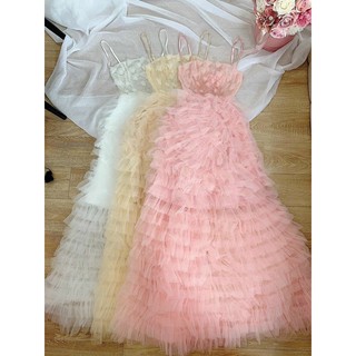 ĐẦM MAXI TẦNG ĐÍNH HOA KẾT ĐÁ