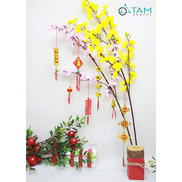 Set 5 dây treo cây mai đào in chữ xanh đỏ (31cm) T-PKTMD-59