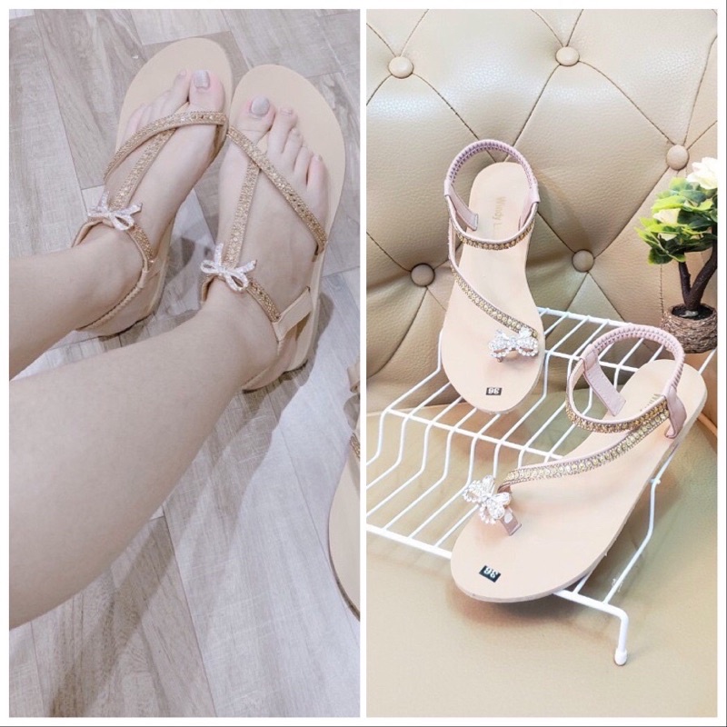 Sandal xỏ ngón đính đá nơ - 2 mẫu(có quà tặng kèm)