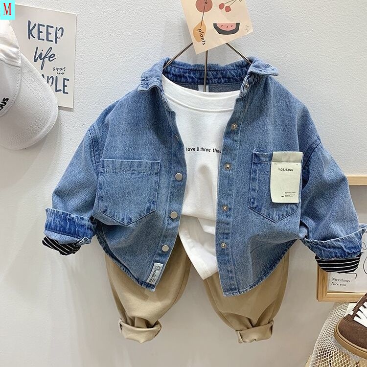 Áo sơ mi chất liệu denim mềm thời trang xuân thu cho bé trai