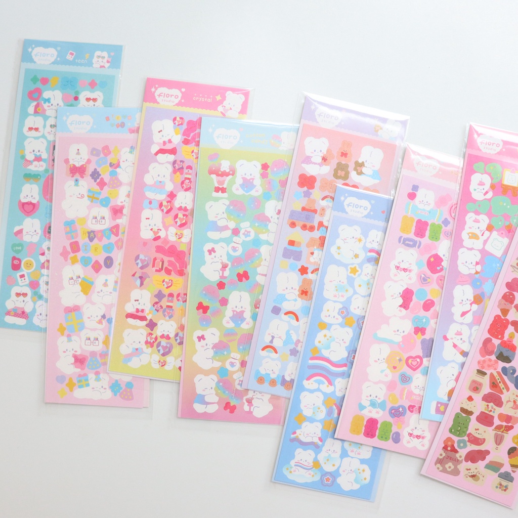 Sticker PET trang trí thủ công cho thiệp mừng/iPad họa tiết in laze hoạt hình tùy chọn phong cách Hàn Quốc