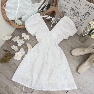 ĐẦM GẤM CỔ V TAY PHỒNG