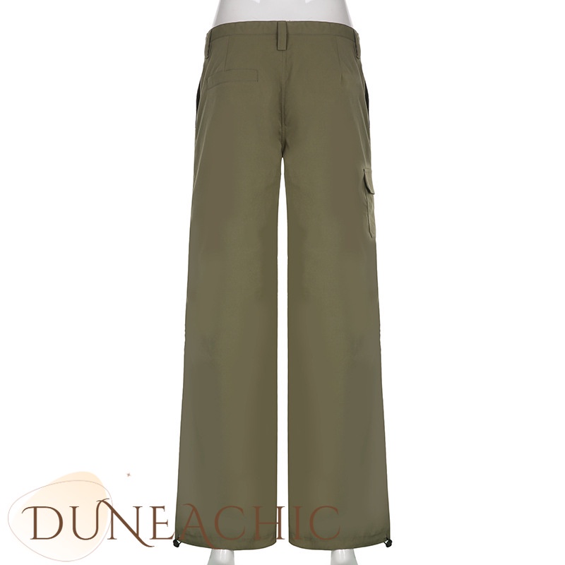 Quần dài DUNEA lưng cao ống rộng phối dây rút thời trang đường phố trẻ trung cho nữ