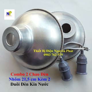 [Nguyên Phát] Combo 2 Chao Đèn Nhôm 21,5 cm Kèm 2 Đuôi Đèn Kín Nước Xám Dây Dài 20cm
