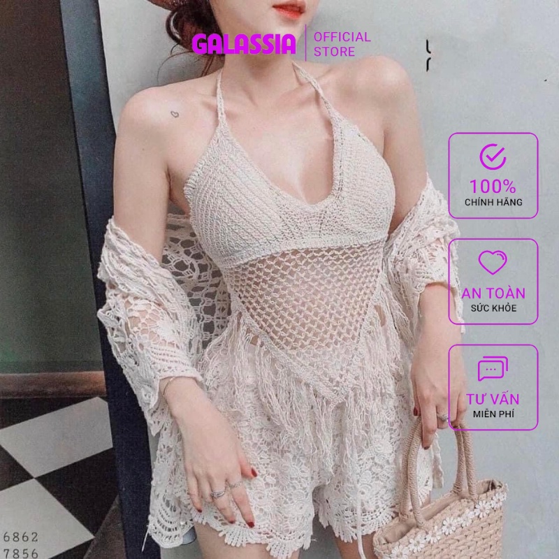 Set bikini ren lưới đồ bơi nữ 3 món sexy đi biển kín đáo thời trang cao cấp GALASSIA
