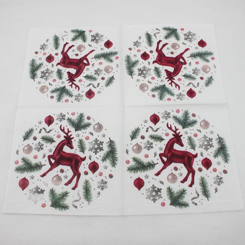 Bộ 20 Khăn Ăn In Hình Tuần Lộc Giáng Sinh Dùng Một Lần Kích Thước 33x33cm