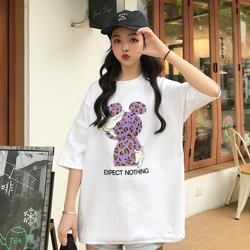 Áo Thun Nữ Tay Ngắn Dáng Rộng In Họa Tiết Hoạt Hình Phong Cách Hàn Quốc