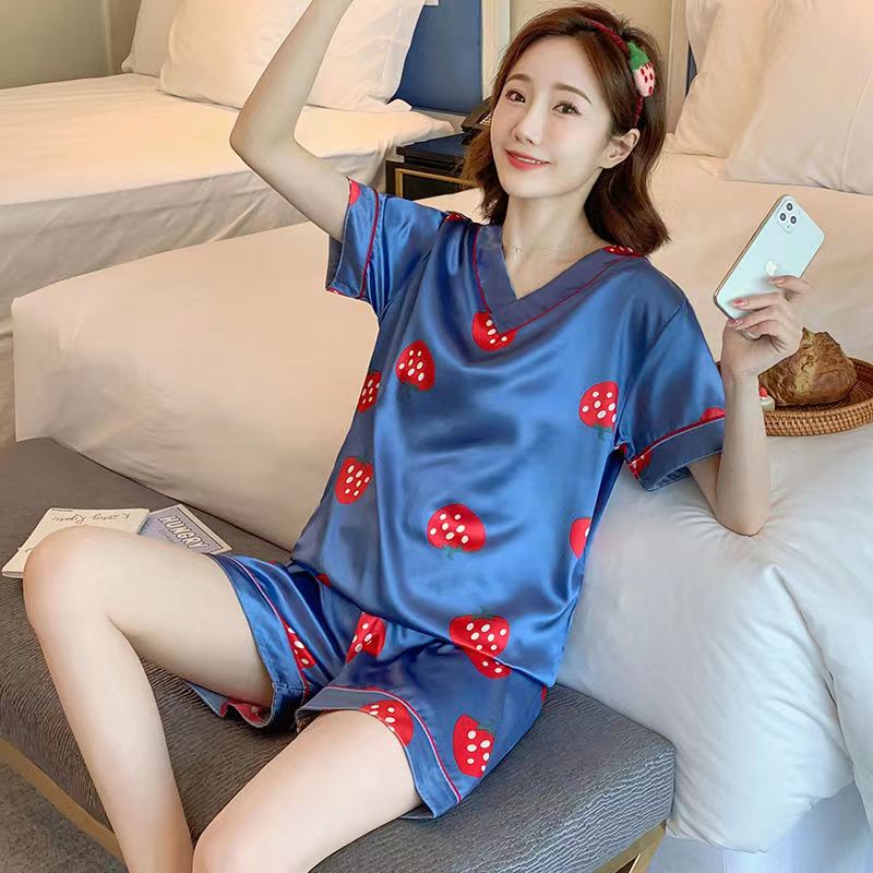 Bộ Đồ Ngủ Tay Ngắn Chất Lụa Satin In Họa Tiết Hoa Phong Cách Hàn Quốc Thời Trang Cho Nữ Size M-4XL