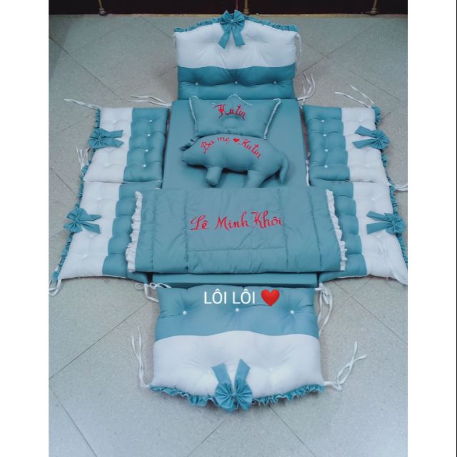Combo quây cũi, chăn, ga, đệm, gối và thú ôm
