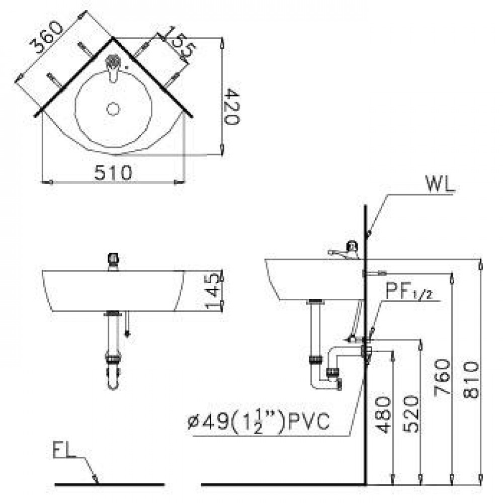 Chậu rửa lavabo treo góc L2014 Caesar