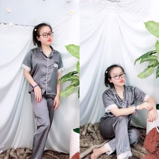 BỘ NGỦ LỤA PHỐI REN - TAY NGẮN QUẦN DÀI
