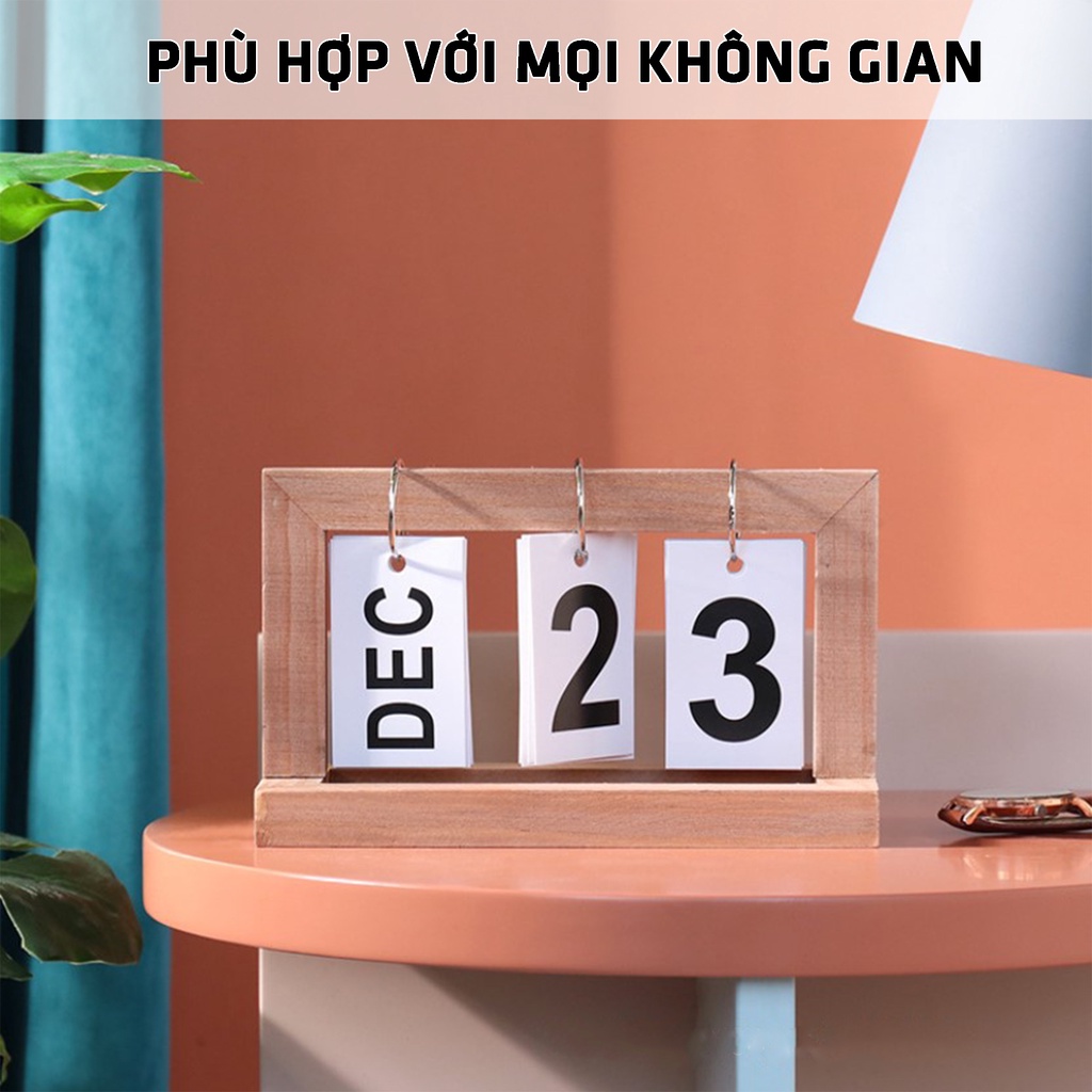 Lịch để bàn gỗ lật - Lịch lật số mini màu gỗ trang trí decor bàn làm việc tối giản