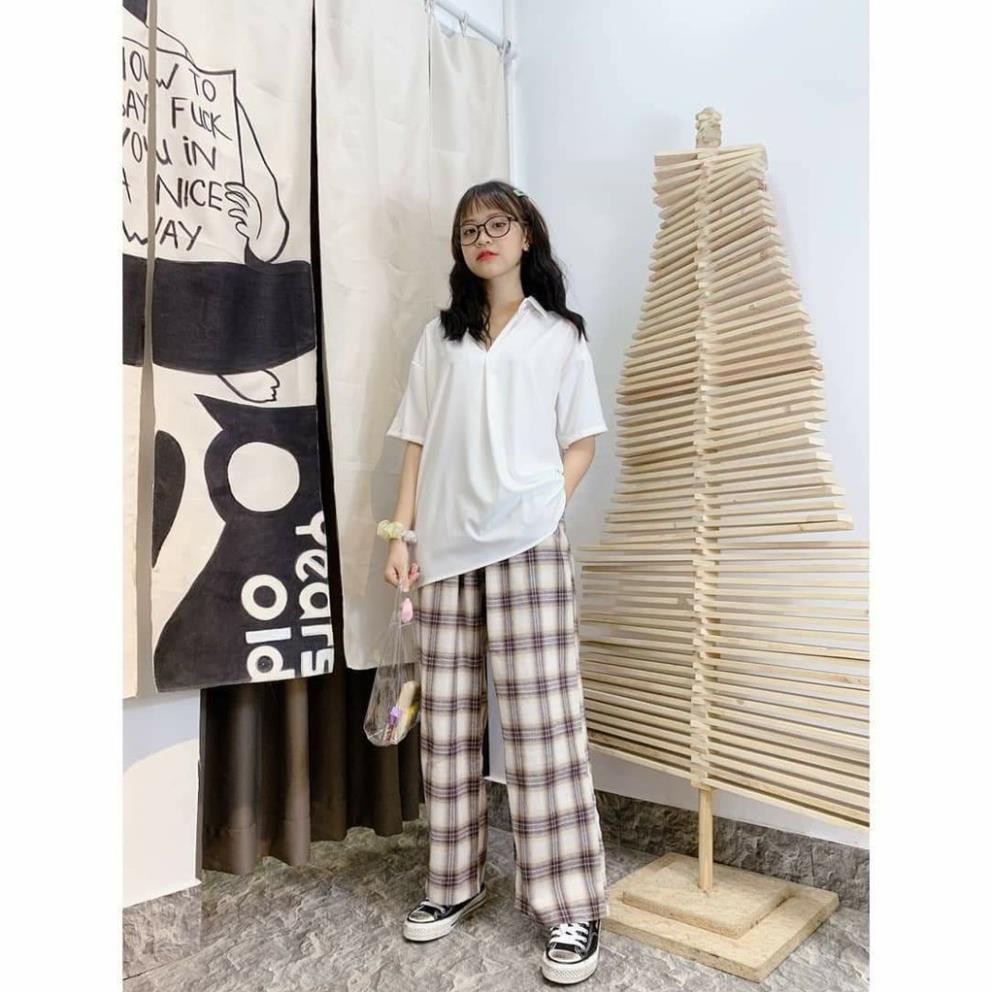 QUẦN CARO BEIGE DÁNG SUÔNG UNISEX