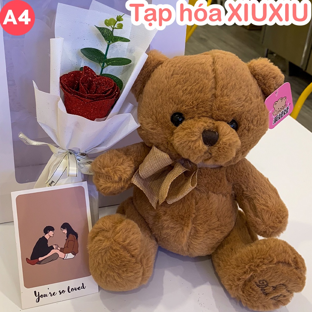 Set Quà Tặng Gấu Bông Cute và Bó Hoa Nhũ, Bộ Son 3 Cây Phong Cách Hàn Quốc , Bộ Quà Tặng 8/3, Sinh Nhật Cho Bạn Gái