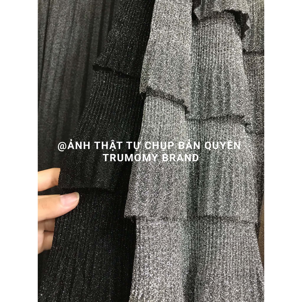 Chân váy 8 tầng nhũ dài midi có dập ly nhỏ Quảng Châu 2 lớp, cạp cao, lưng thun- Trumomy | BigBuy360 - bigbuy360.vn