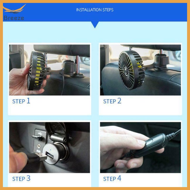 Quạt Làm Mát Mini 3 Tốc Độ Điều Chỉnh Được Gắn Ghế Sau Xe Hơi F407