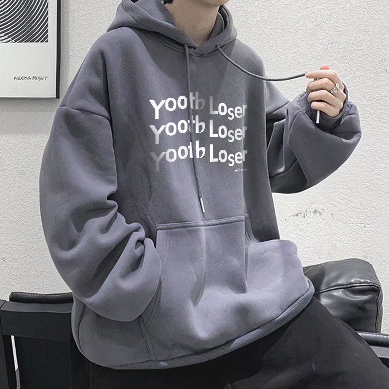 Áo hoodie tay dài dáng rộng in chữ thời trang mùa đông phong cách hong kong cho nam size m-8xl
